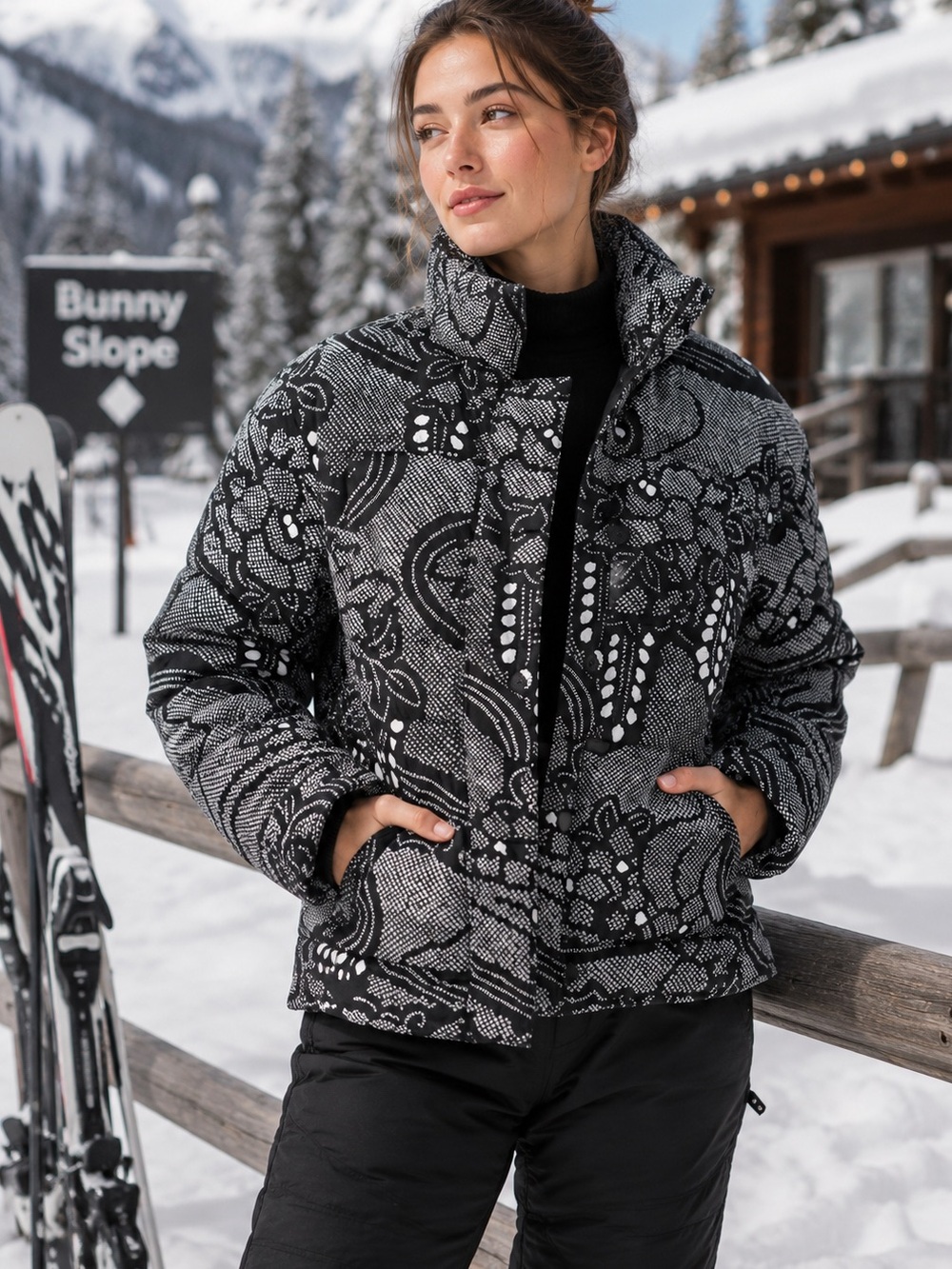 Sz XS NWOT FP Movement Bunny Slope Ski Puffer Jacket Black and White Free People